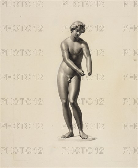 Statue of Apollo Didymaeus, or androgynous Apollo, stringing his bow, front view, Society of Dilettanti drawings, prints