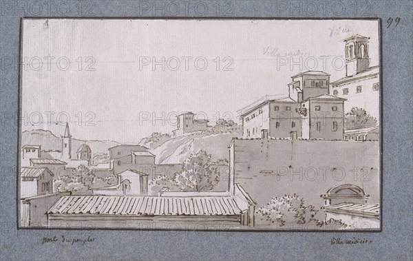 Porte du peuple Villa Medici, Dessins, Castellan, A. L., Antoine Laurent, 1772-1838, Pencil, ink and wash on paper, 1797-1799