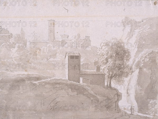 Landscape with buildings, Dessins, Castellan, A. L., Antoine Laurent, 1772-1838, Pencil, ink and wash on paper, 1797-1799