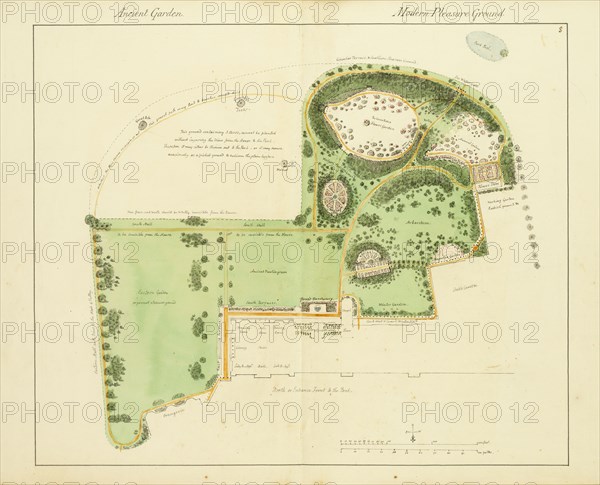 Ancient garden and modern pleasure garden: plan, Humphry Repton architecture and landscape designs, 1807-1813, Report concerning