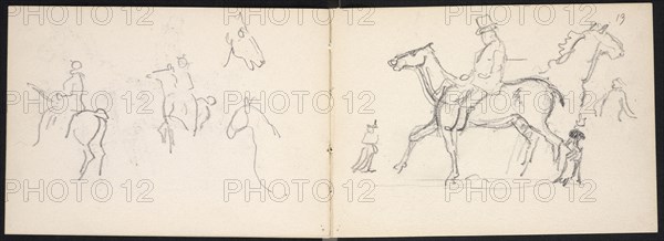 Horses and figures on horseback, Edmond Cousturier papers, ca. 1890-1908, Untitled sketchbook, Cross, Henri-Edmond, 1856-1910
