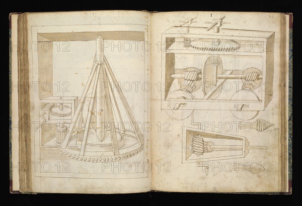 Edificij et machine, Martini, Francesco di Giorgio, 1439-1501, brown ink and wash, ca. 1475-ca. 1480