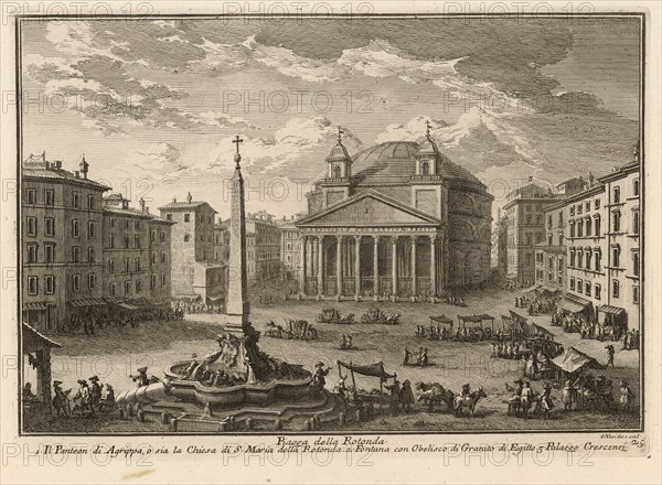 Piazza della Rotonda, Delle magnificenze di Roma antica e moderna, Vasi, Giuseppe, 1710-1782, Engraving, 1747-1761, plate 25