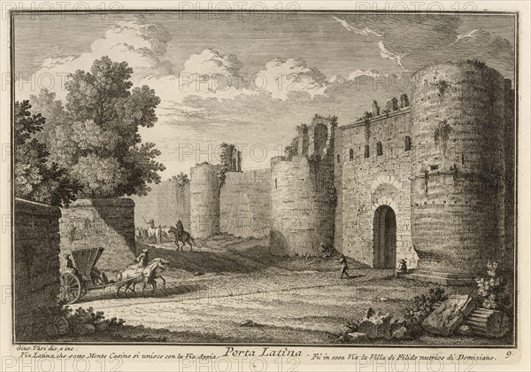 Porta Latina, Delle magnificenze di Roma antica e moderna, Vasi, Giuseppe, 1710-1782, Engraving, 1747-1761, plate 9, volume 1