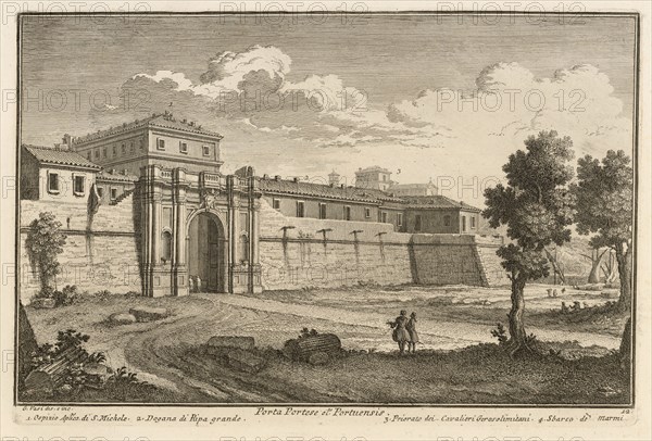 Porta Portese ot. Portuensis, Delle magnificenze di Roma antica e moderna, Vasi, Giuseppe, 1710-1782, Engraving, 1747-1761