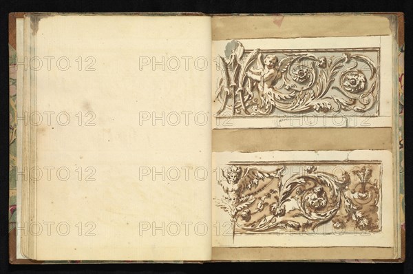 Sketchbook of ornamental and decorative designs, 18th century, pencil, pen, and wash drawings, Late 18th century, The sketchbook