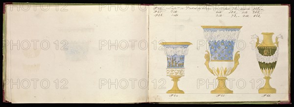 Honoré porcelain sample catalog, Honoré, Firm, 19th century, watercolor, gouache, ink, graphite, ca. 1800-1820, The manuscript