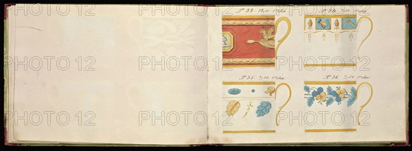 Honoré porcelain sample catalog, Honoré, Firm, 19th century, watercolor, gouache, ink, graphite, ca. 1800-1820, The manuscript