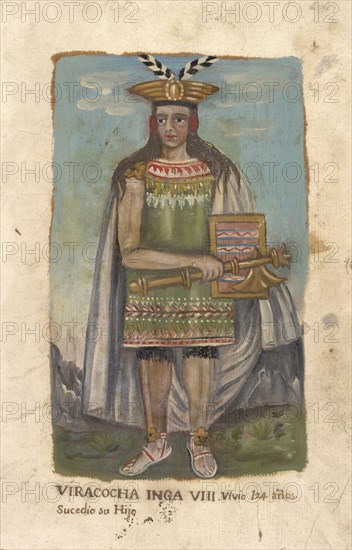 Portraits of Inca kings and an Inca queen, oil on vellum, not before 1825, full-length portraits of Inca rulers