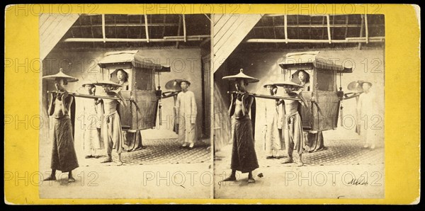 Mandarin in sedan chair and attendants, E. and H.T. Anthony, Firm, Miller, Milton, Albumen, 1860