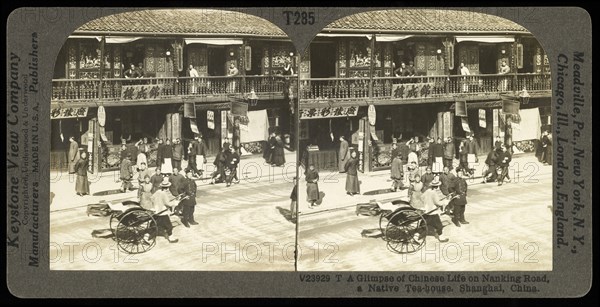 Shanghai, China, Before a native tea-house, Shanghai, China, Keystone View Company, Gelatin silver, A Beijing street scene