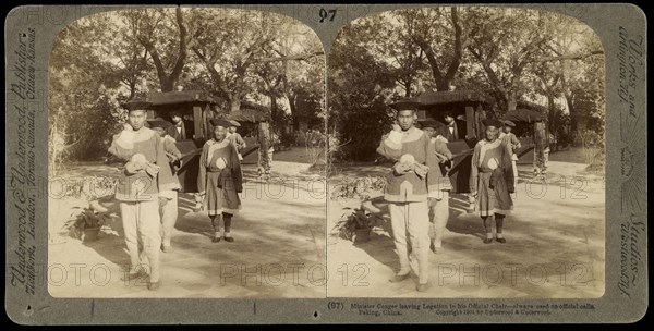 China, Minister Conger leaving legation in his official chair- always used on official calls- Pekin, Beijing China, Ricalton