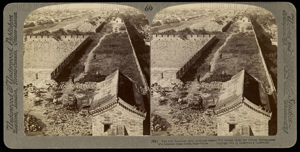 West from Ha-ta-men, gate, along huge ancient wall between Tartar and Chinese Pekin- scene of a desperate charge during siege