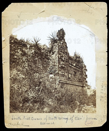 Northeast corner of the south facade, North building, Nunnery Quadrangle, Uxmal, Augustus and Alice Dixon Le Plongeon papers