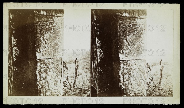 Bas relief of bearded man from the temple portico, north facade, El Castillo, Chichén Itzá, Augustus and Alice Dixon Le Plongeon