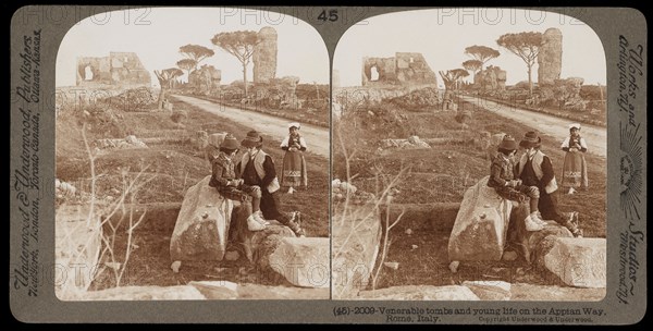 Venerable tombs and young life on the Appian Way, Stereographic views of Italy, Underwood and Underwood, Underwood, Bert, 1862