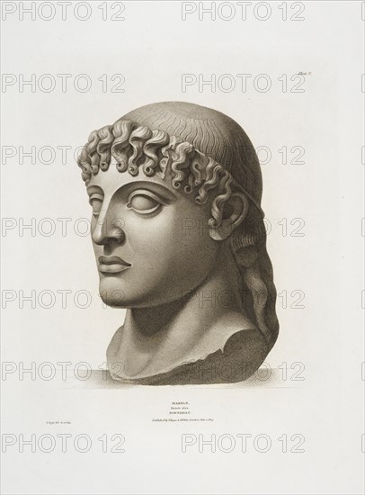 Head of Apollo, three-quarter view, Specimens of antient sculpture, Agar, John Samuel, ca. 1770-ca.1835, Knight, Richard Payne