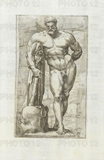 Hercules a labore quiescens, Segmenta nobilium signorum e statuaru, Perrier, François, 1590?-1656?, Engraving, 1638, Front view