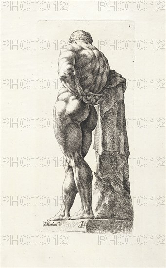 Farnese Hercules, 3/4 rear view, Signorvm vetervm icones, Bisschop, Jan de, 1628-1671, Matham, J., Etching, between 1731