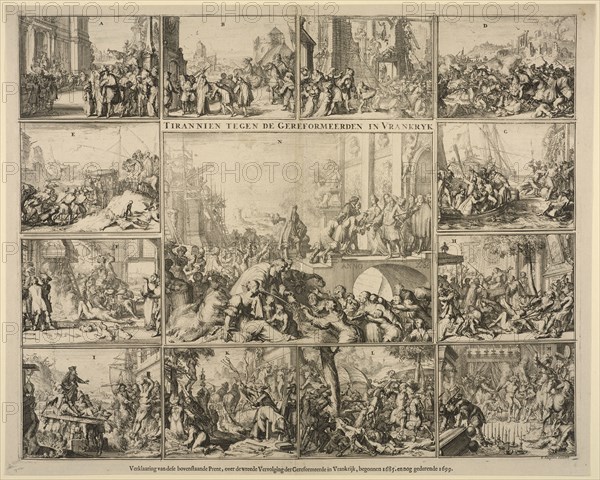 TIRANNIEN TEGEN DE GEREFORMEERDEN IN VRANKRYK, Romeyn de Hooghe etchings, 1667-ca. 1700, Hooghe, Romeyn de, 1645-1708, Etching