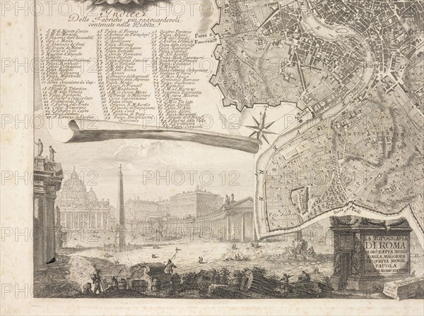 Index and view of the Vatican, Nuova pianta di Roma, Nolli, Giambattista, ca. 1692-1756, Etching, 1748