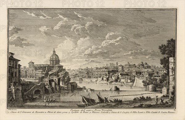 Vestigie dell antico Ponte Trionfale, Delle magnificenze di Roma antica e moderna, Vasi, Giuseppe, 1710-1782, Engraving, 1747