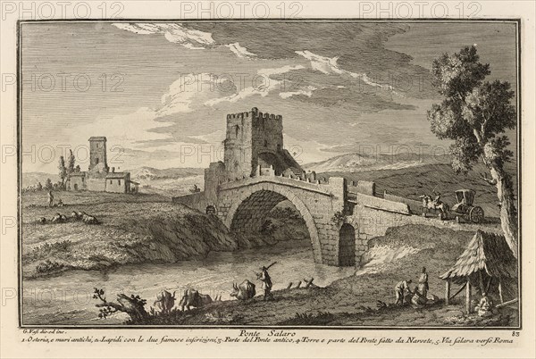 Ponte Salaro, Delle magnificenze di Roma antica e moderna, Vasi, Giuseppe, 1710-1782, Engraving, 1747-1761, plate 83, volume 5