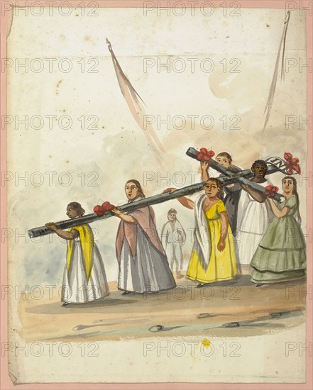 Procession of women with a cross, Lima costumes, ca. 1853, Fierro, Pancho, 1803-1879, Smith, Archibald, M.D., Watercolor