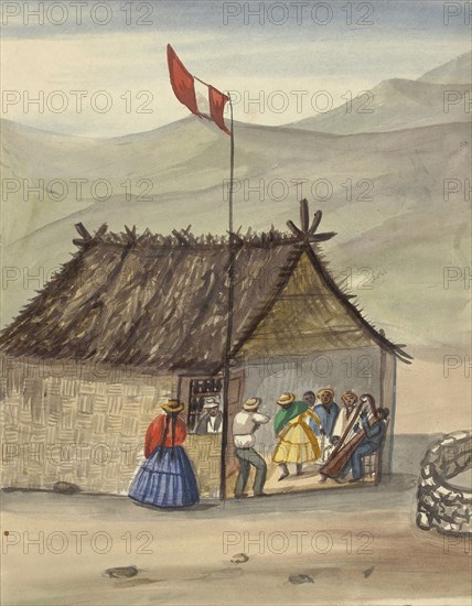 A cane rancho or hut erected for the purpose of dancing, Lima costumes, ca. 1853, Fierro, Pancho, 1803-1879, Smith, Archibald