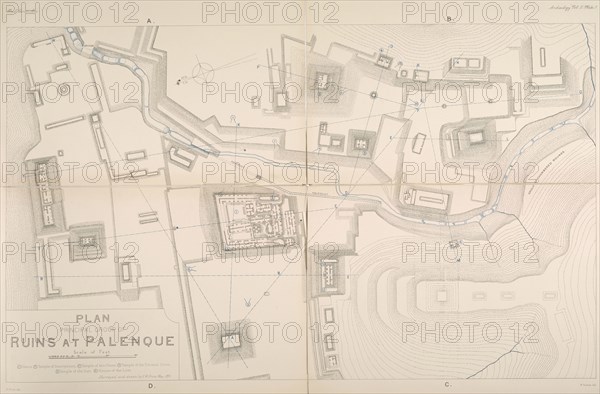 Plan principal group of ruins at Palenque, Archaeology, Maudslay, Alfred Percival, 1850-1931, Price, H. W., 1889-1902