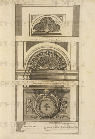 Details of three niche decorations in the Chiesa di San Carlo alle Quattro Fontane, Stvdio d'architettvra civile sopra