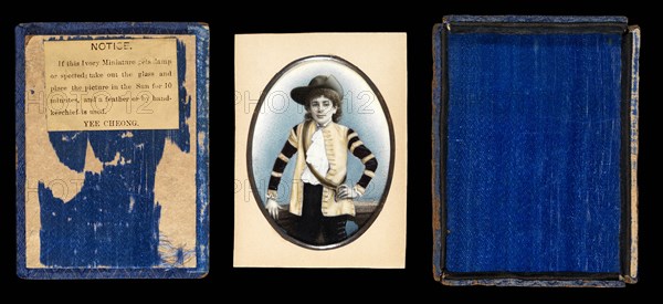 Box and photo portrait of boy, Portrait of a boy in cavalier costume, Yee Cheong, ca. 1870