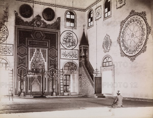 Boy praying in mosque, orientalist photography, Sebah and Joaillier, ca. 1870