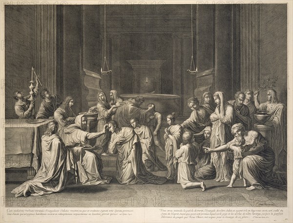 Confirmation, print after paintings by Nicolas Poussin, Gantrel, Etienne, 1646-1706, Pesne, Jean, 1623-1700