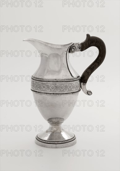 Silver milk jug, milk jug tableware holder silver wood, molded engraved Egg shaped body on round constricted foot wide lip