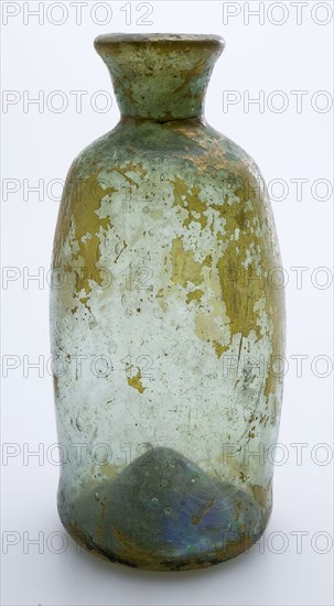 Medicine Bottle, medicine bottle bottle holder soil find glass, free blown and shaped Small (medicine?) Bottle in clear light