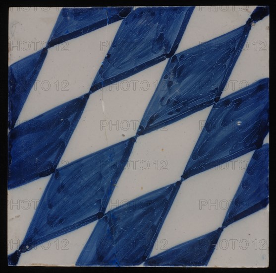 Tile, blue on white, with the image of diamond pattern, wall tile tile sculpture ceramic earthenware glaze, baked 2x glazed
