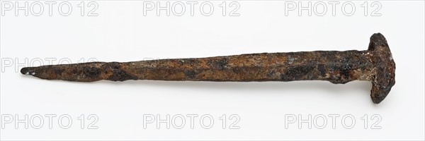 Nail with square head, wrought iron, nail fastener bottomfound iron metal, forged Iron nail Square cross-section tapered