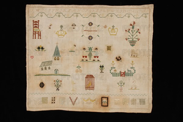 sampler embroidery needlework imagery silk cotton, textile embroidery cross stitch taped stitching Rectangular cotton cloth