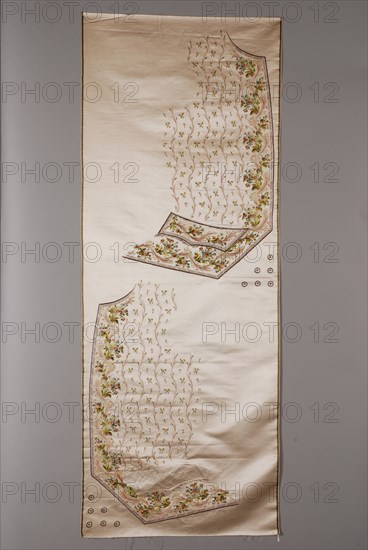 Uncut cropped ivory white silk cardigan embroidered with floral motifs: embroidered on parts of silk and not yet processed into