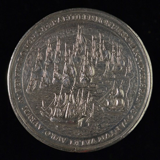 Medal with the silver fleet in the bay of Matanzas attacked by Dutch ships, penning footage silver, the Silver fleet in the bay