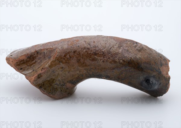 Fragment of red earthenware, partly glazed, fragment crockery holder kitchen utensils earthenware ceramics earthenware glaze