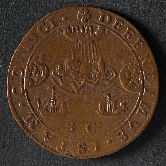 Bill on the conquest of Rijnberk by Prince Maurits and the siege of Ostend by the Spaniards, jeton utility medal medal exchange