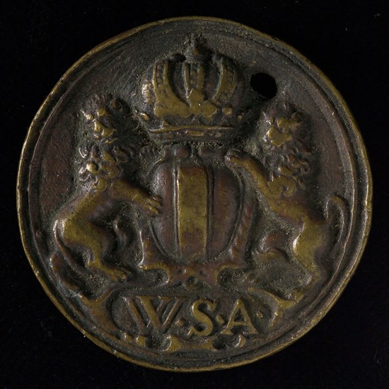 Medal on the fire brigade of Amsterdam, fire brigade penny identification carrier copper, Crowned coat of arms of Amsterdam