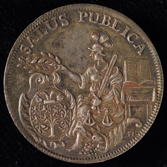 Tooling Medal from Den Bosch, tool penny coin identification carrier silver, City view; above it cartouche in cartouche: SILVA