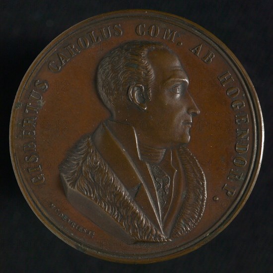 M.C. de Vries jr., Medal on the death of Gijsbert Karel Graaf van Hogendorp (1762-1834), death certificate medal figure bronze