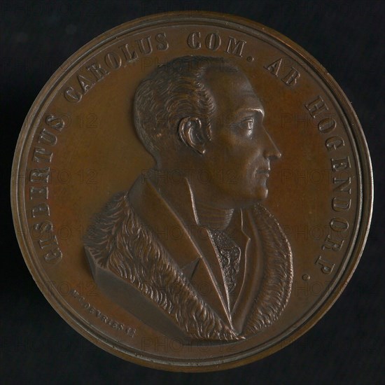 M.C. de Vries jr., Medal on the death of Gijsbert Karel Graaf van Hogendorp (1762-1834), death certificate medal figure bronze