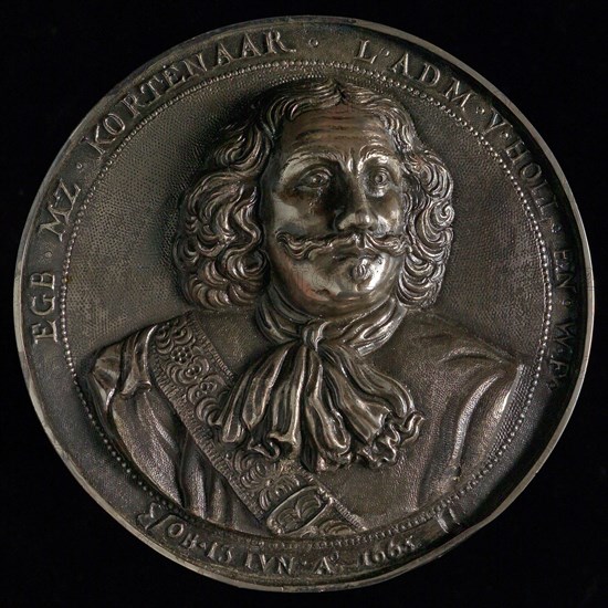 Wouter Muller?, artist, Medal on the death of Egbert Meeuwszn. Cortenaer, death certificate penning footage silver, bust