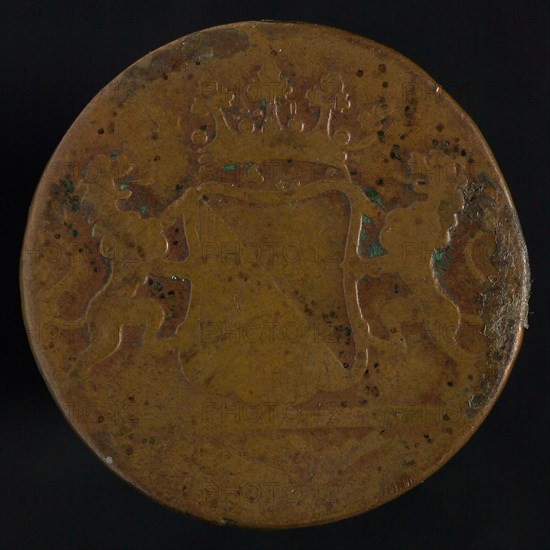 Double or double penny, coin of the VOC, minted in Utrecht (1840-1843), resort currency money exchange buyer, city coat of arms