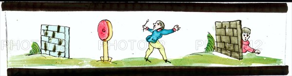 Hand-painted slide plate with children playing, slide plate slideshope images glass paper, Hand-painted slides with top